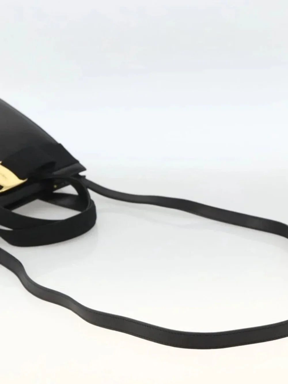 Salvatore Ferragamo Vala Ribbon Hand Bag Leather 2way Black Gold Auth ka3380